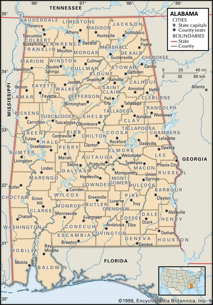 Map Of Alabama County Boundaries And County Seats. | Genealogy for Printable Map Of Tennessee Counties And Cities