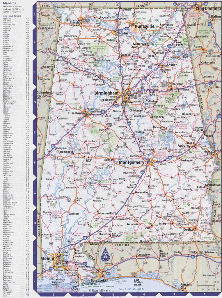 Map Of Alabama With Cities And Towns pertaining to Printable Alabama Road Map