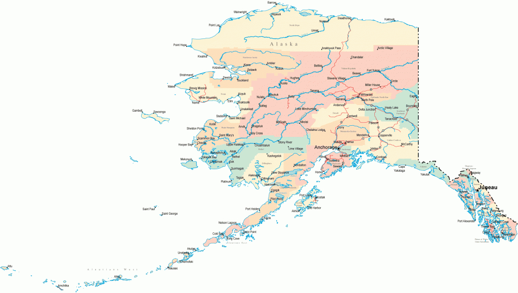 Map Of Alaska With Cities | Town | Road | River | United States Maps intended for Free Printable Map Of Alaska
