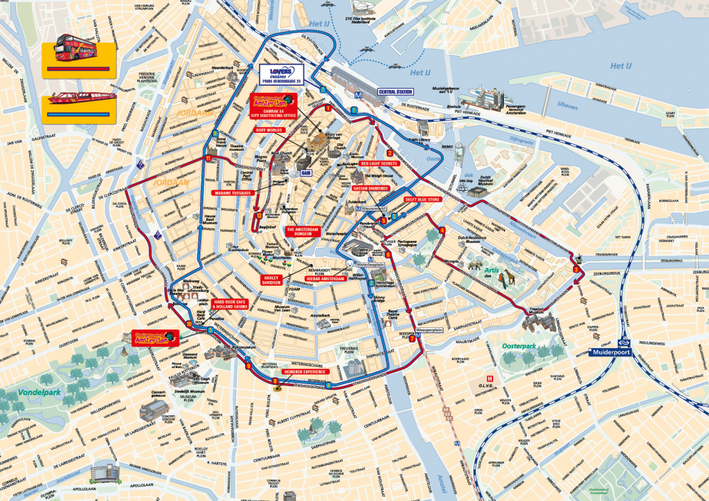 Map Of Amsterdam Tourist Attractions, Sightseeing &amp;amp; Tourist Tour with Amsterdam Street Map Printable