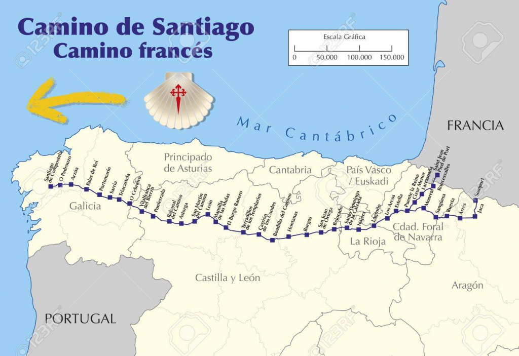 Map Of Camino De Santiago. Map Of Saint James Way With All The for Printable Map Of Camino De Santiago