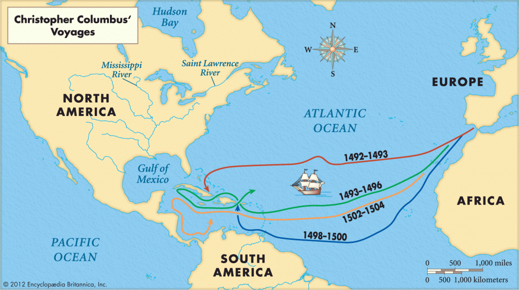 Map Of Christopher Columbus&amp;#039; Voyages | World History Chapter 16 with regard to Printable Map Of Christopher Columbus Voyages