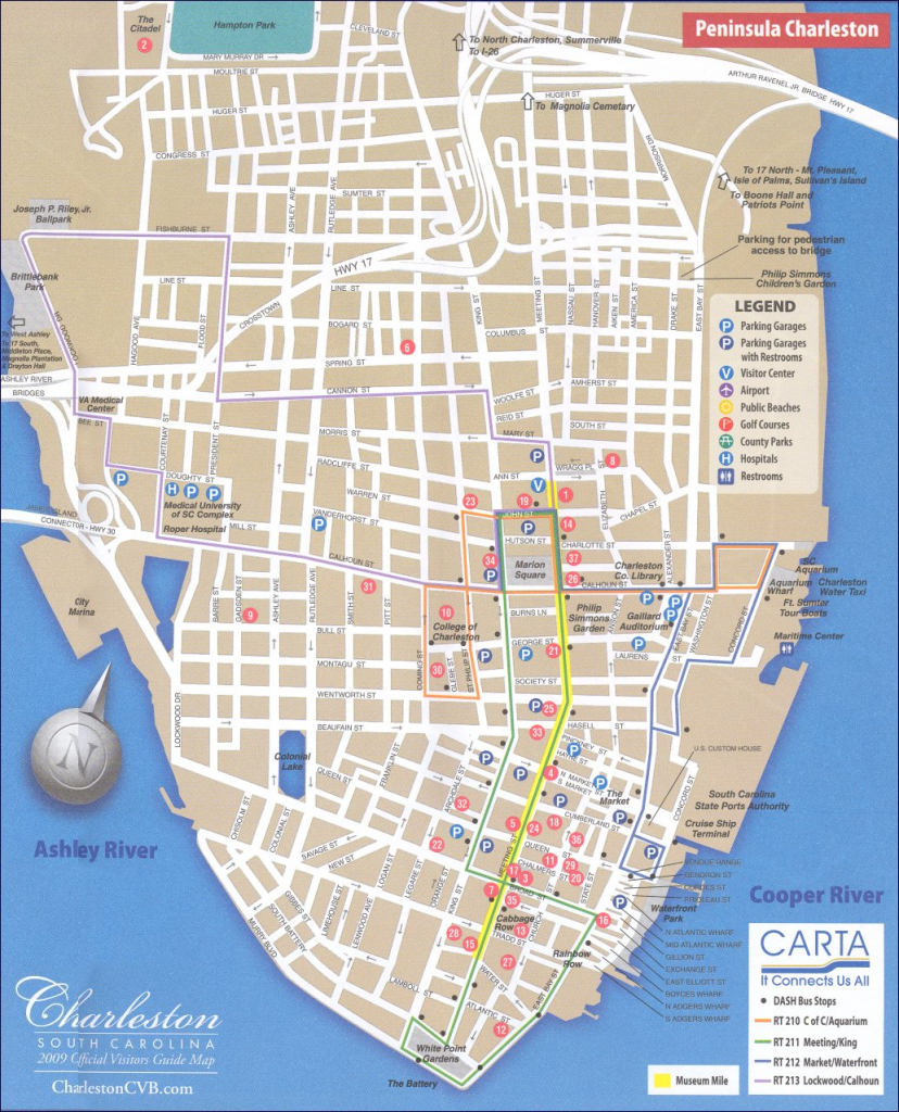 Map Of Downtown Charleston inside Printable Map Of Charleston Sc Historic District