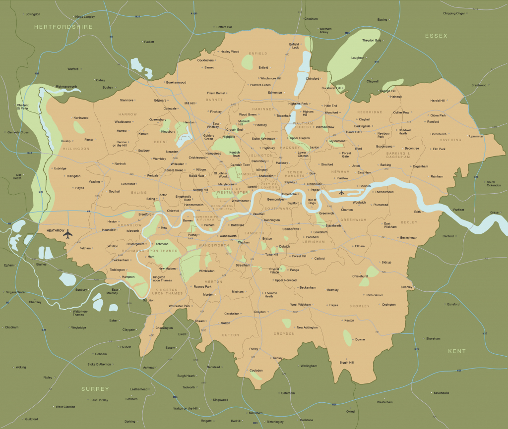 Map Of Greater London Districts And Boroughs - Maproom pertaining to Printable Map Of London Boroughs