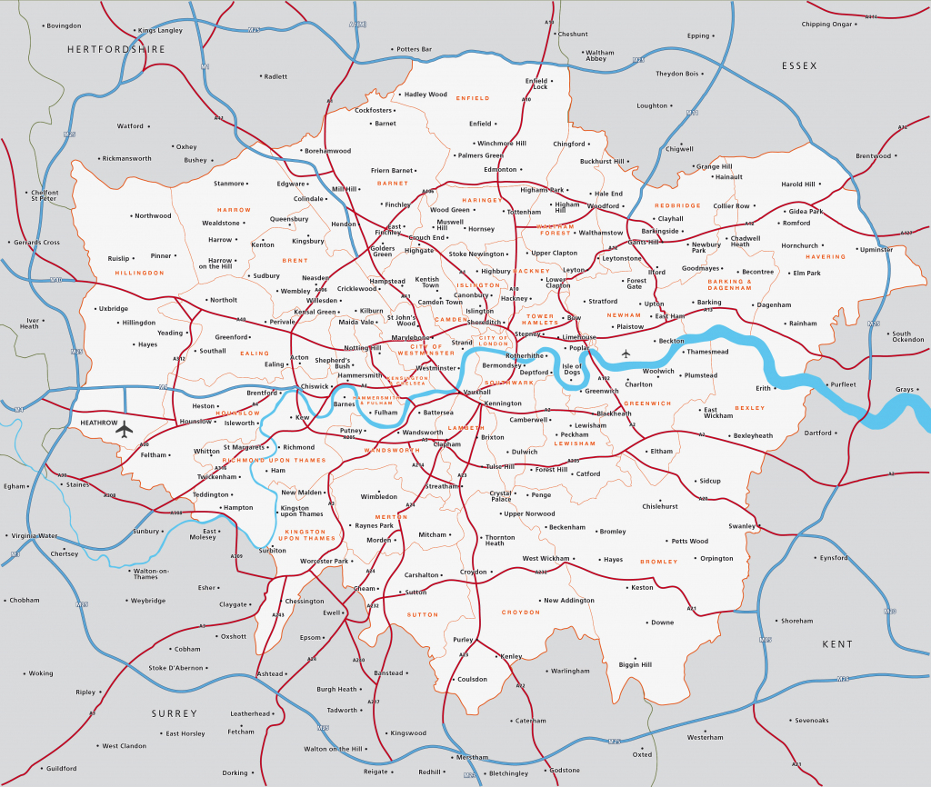 Map Of Greater London Districts And Boroughs - Maproom pertaining to Printable Map Of London Boroughs