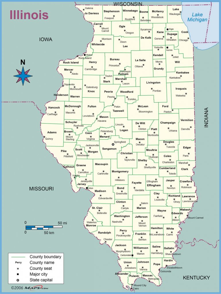 Map Of Illinois Counties With Names Towns Cities Printable throughout ...