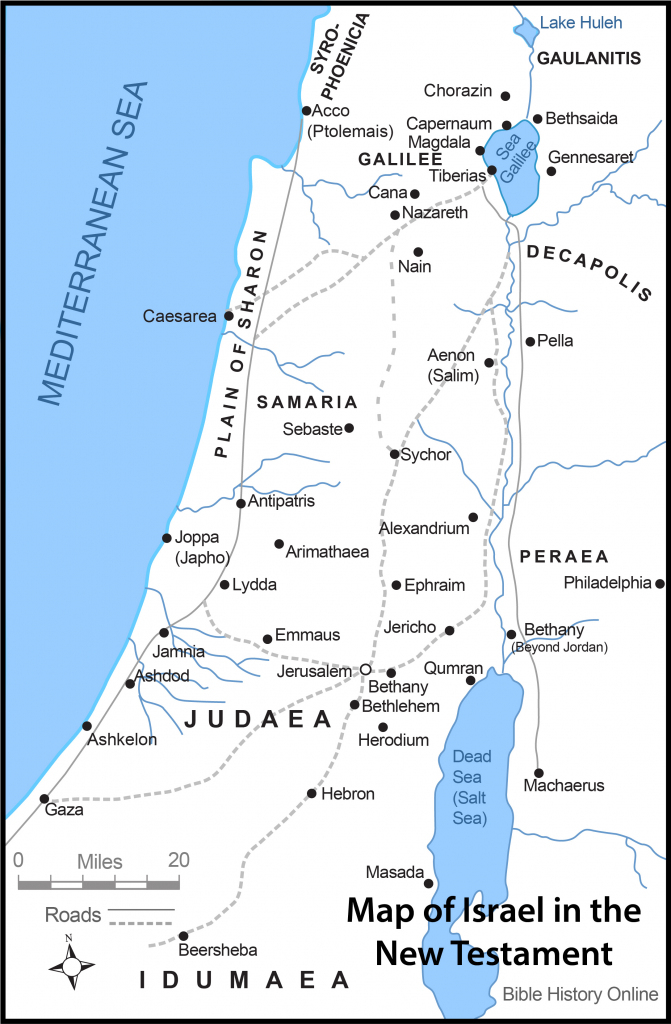 Map Of Israel In The Time Of Jesus Christ With Roads (Bible History within Printable Bible Maps