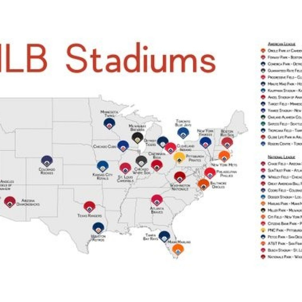 Map Of Mlb Ballparks Stadium Checklist Baseball Stadiums Mlb Etsy for Printable Map Of Mlb Stadiums