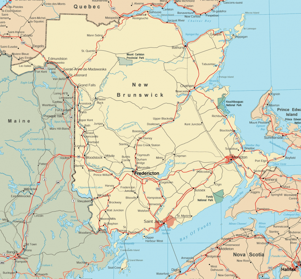Map Of New Brunswick With Cities And Towns pertaining to Printable Map Of New Brunswick
