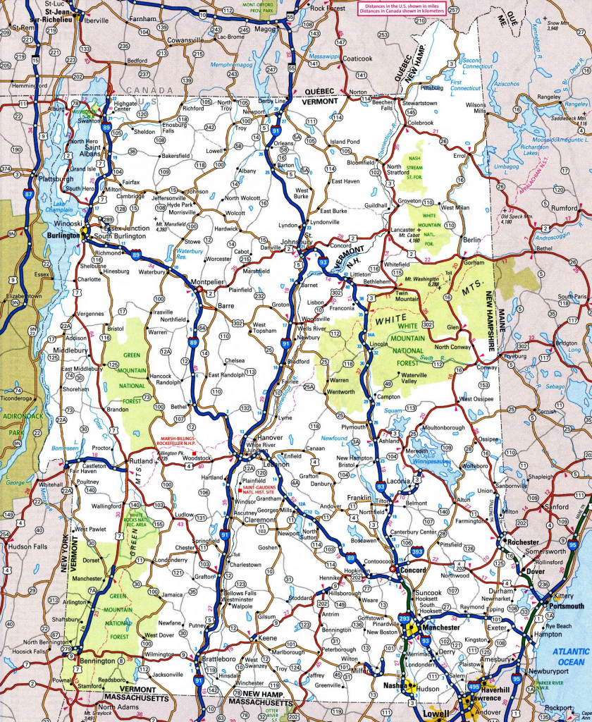 Map Of New Hampshire And Vermont with regard to Printable Road Map Of New Hampshire
