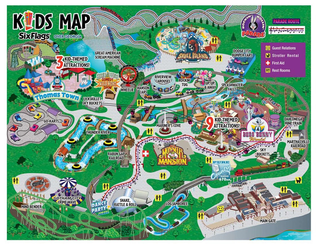 Map Of Six Flags Over Georgia | Country Map with Printable Six Flags Over Georgia Map