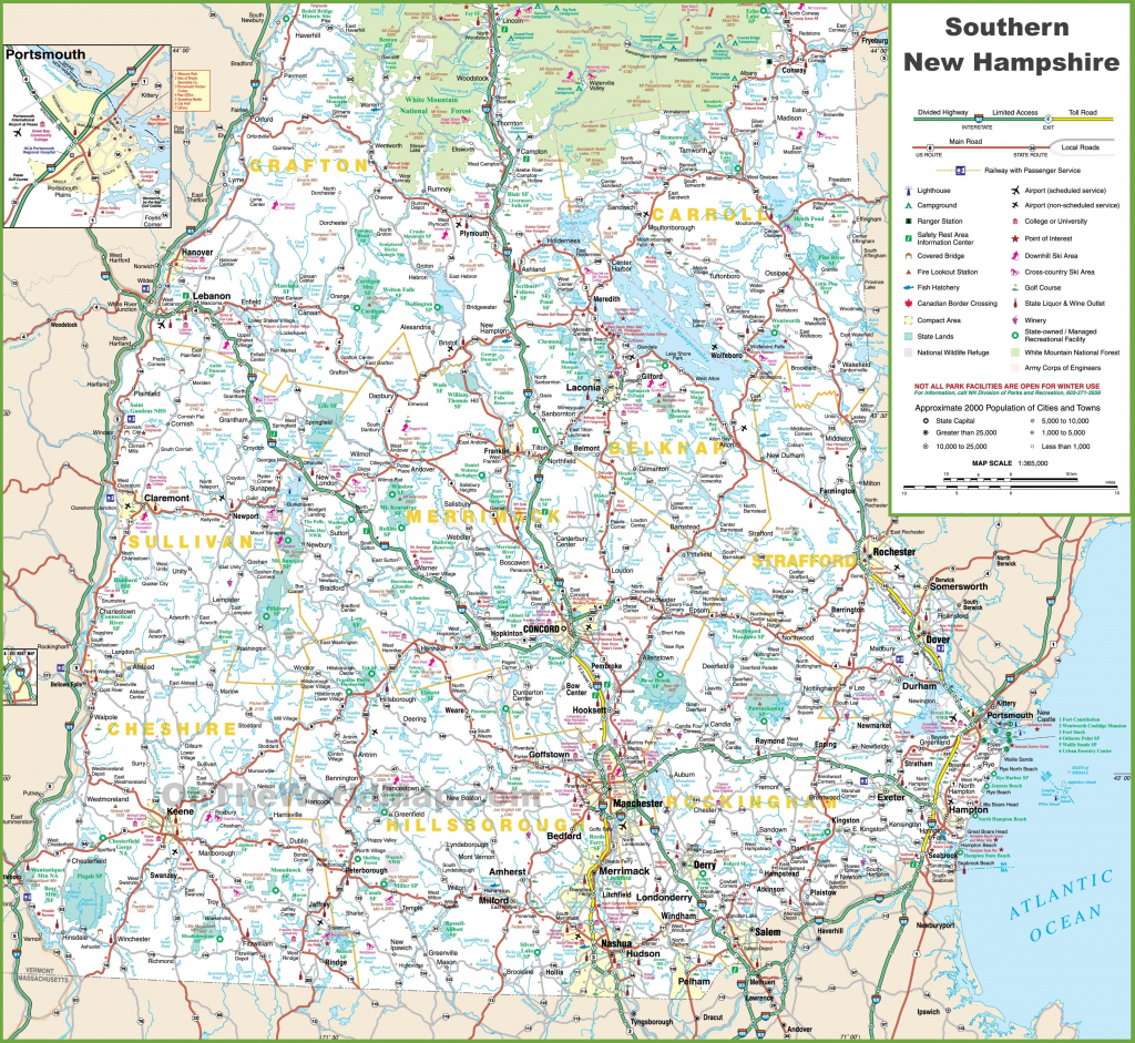 Map Of Southern New Hampshire inside New Hampshire State Map Printable