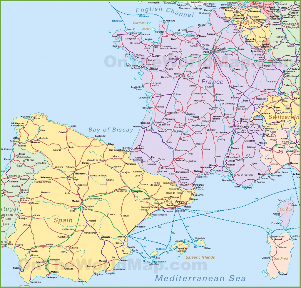Map Of Spain And France for Printable Map Of France With Cities And Towns
