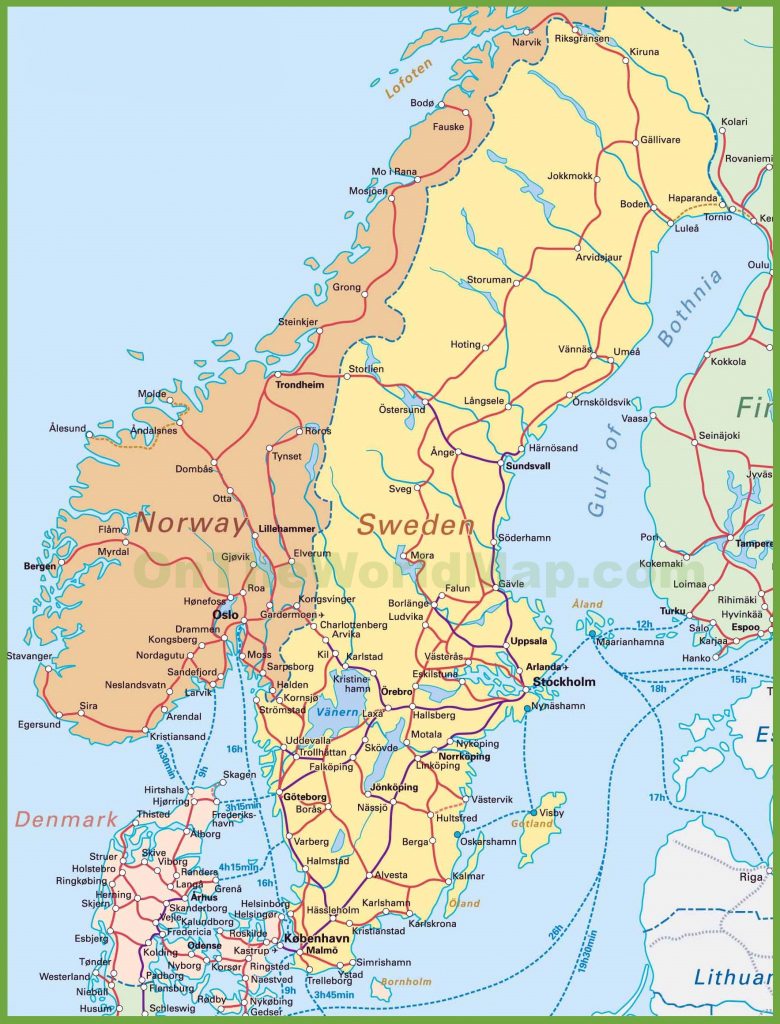 Map Of Sweden, Norway And Denmark inside Printable Map Of Sweden