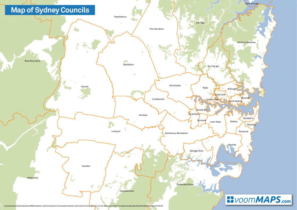 Map Of Sydney Council Areas (With 2016 Amalgamations) – Voommaps with Printable Map Of Sydney Suburbs