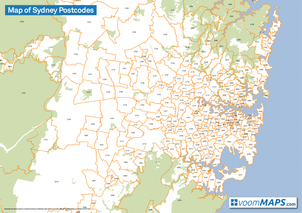 Map Of Sydney Postcodes – Voommaps with regard to Printable Map Of Sydney Suburbs