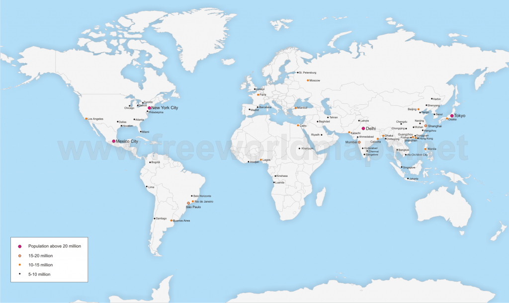 Map Of The Largest Cities In The World for World Map With Cities Printable