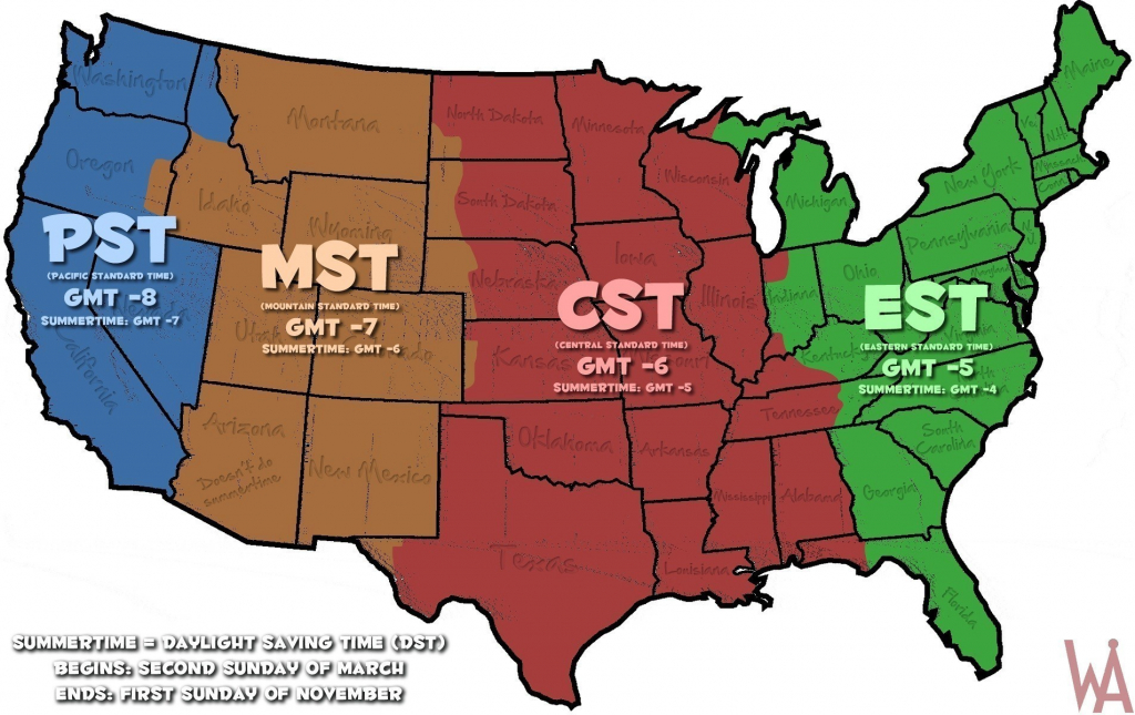 Us Timezone Map Printable