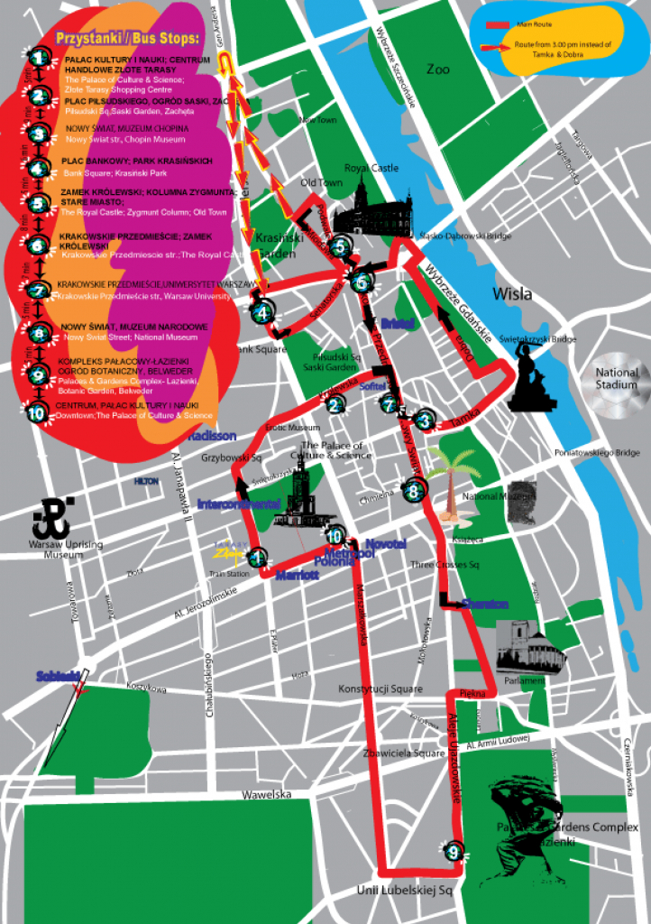 Map Of Warsaw Tourist Attractions, Sightseeing &amp;amp; Tourist Tour within Warsaw Tourist Map Printable