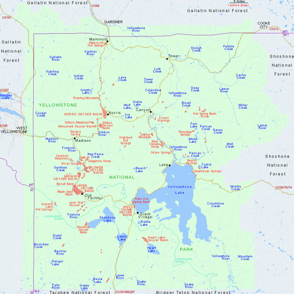 Map Of Yellowstone National Park, Wyoming with regard to Printable Map Of Yellowstone National Park