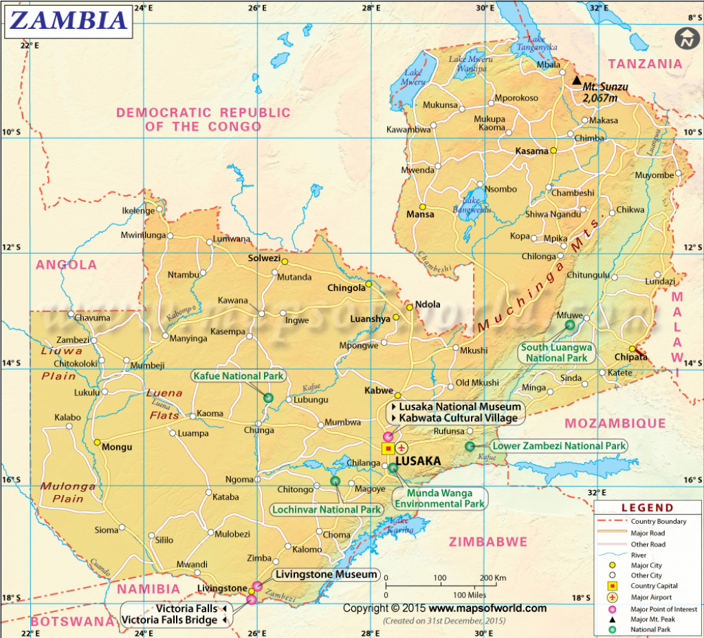 Map Of Zambia, Zambia Map in Printable Map Of Lusaka