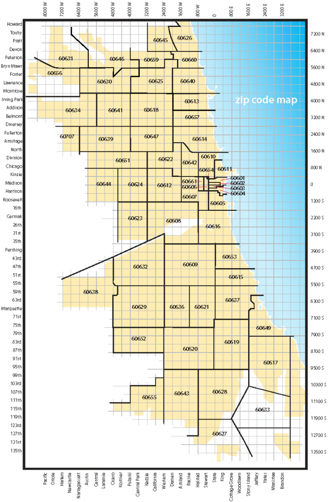 Map Showing Zip Code Areas And Major Streets Of The Chicago Street throughout Chicago Zip Code Map Printable