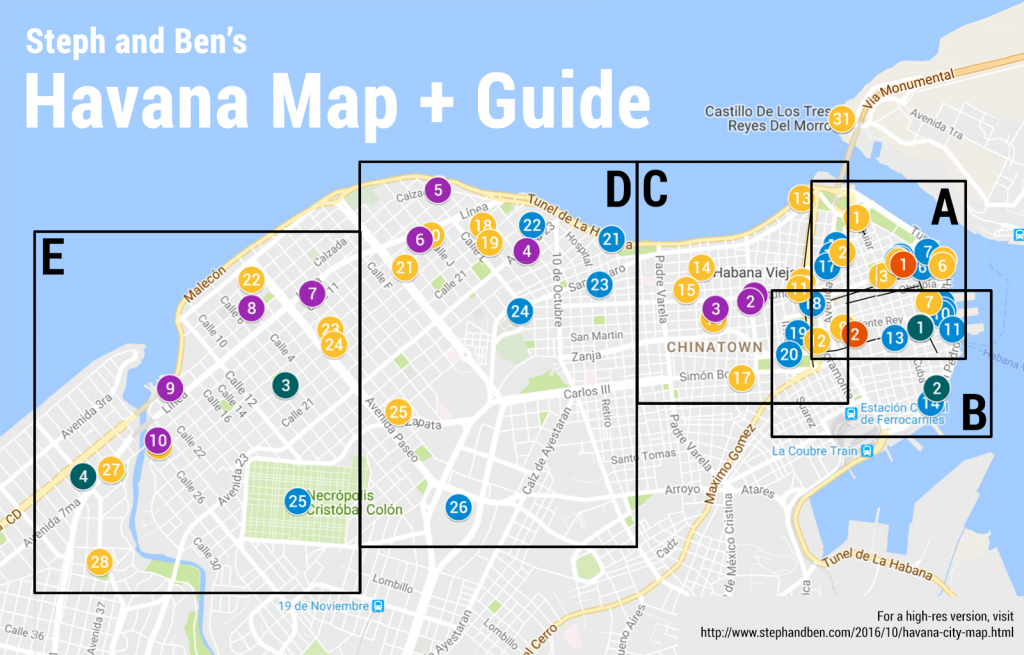 Map: What To Eat And See In Havana, Cuba | Steph And Ben&amp;#039;s Travels within Havana City Map Printable