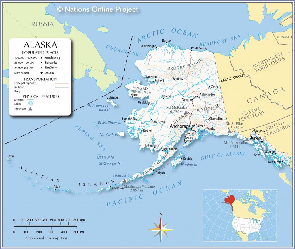 Maps Of Alaska State Usa Nations Online Project Pertaining To Printable Map Of Alaska With Cities And Towns 1024x867 