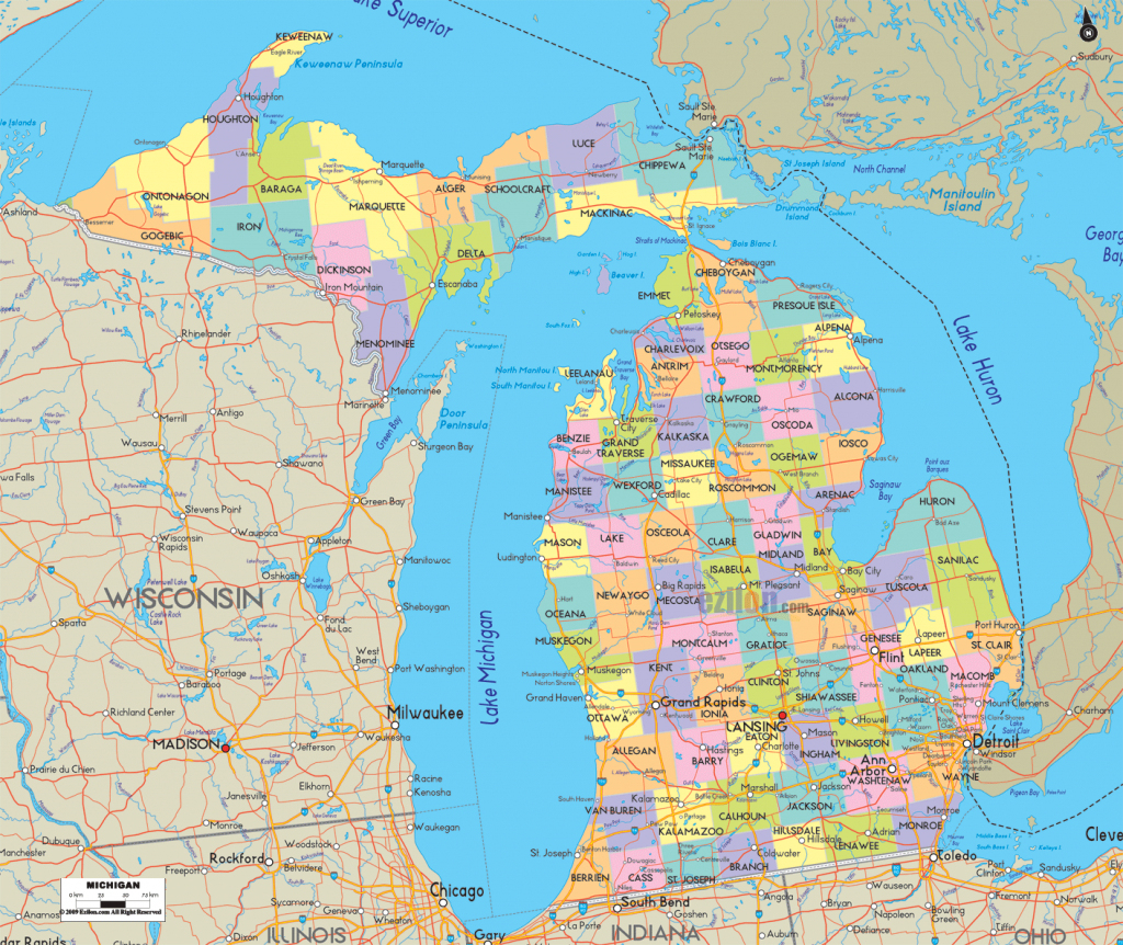 Michigan County Map For Large Detailed Of With Cities And Towns for Michigan County Maps Printable
