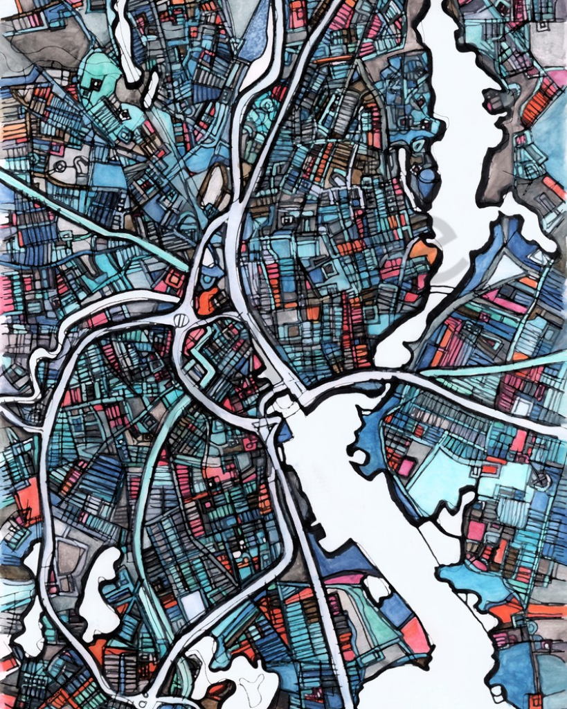 Modern Map Art – Abstract Map Print Of Providence Ri. Wall Art regarding Printable Map Of Providence Ri