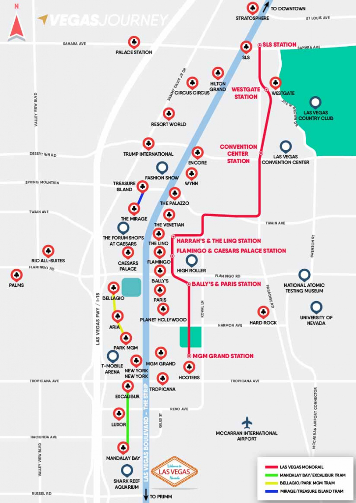Monorail, Tram &amp;amp; Strip Map | Las Vegas Maps | Vegasjourney for Printable Las Vegas Strip Map 2016