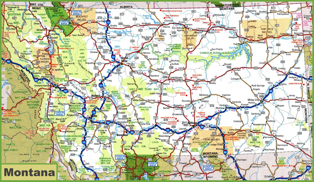 Montana Road Map regarding Printable Map Of Montana