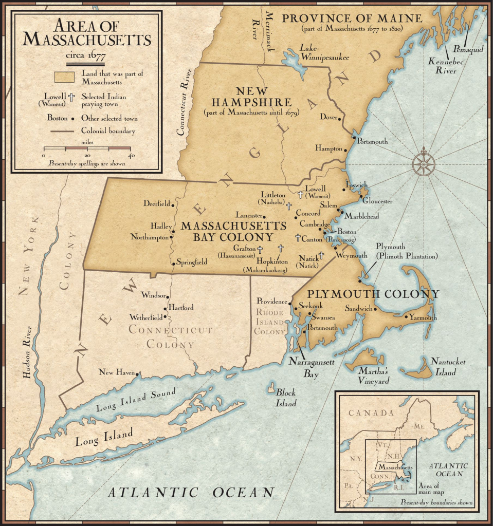 New England Colonies In 1677 | National Geographic Society with New England Colonies Map Printable