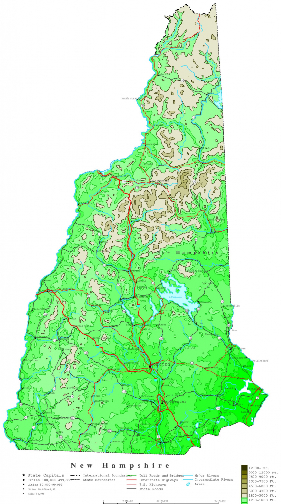 New Hampshire Contour Map for New Hampshire State Map Printable