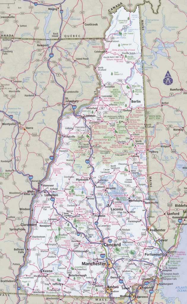 New Hampshire Road Map throughout Printable Road Map Of New Hampshire