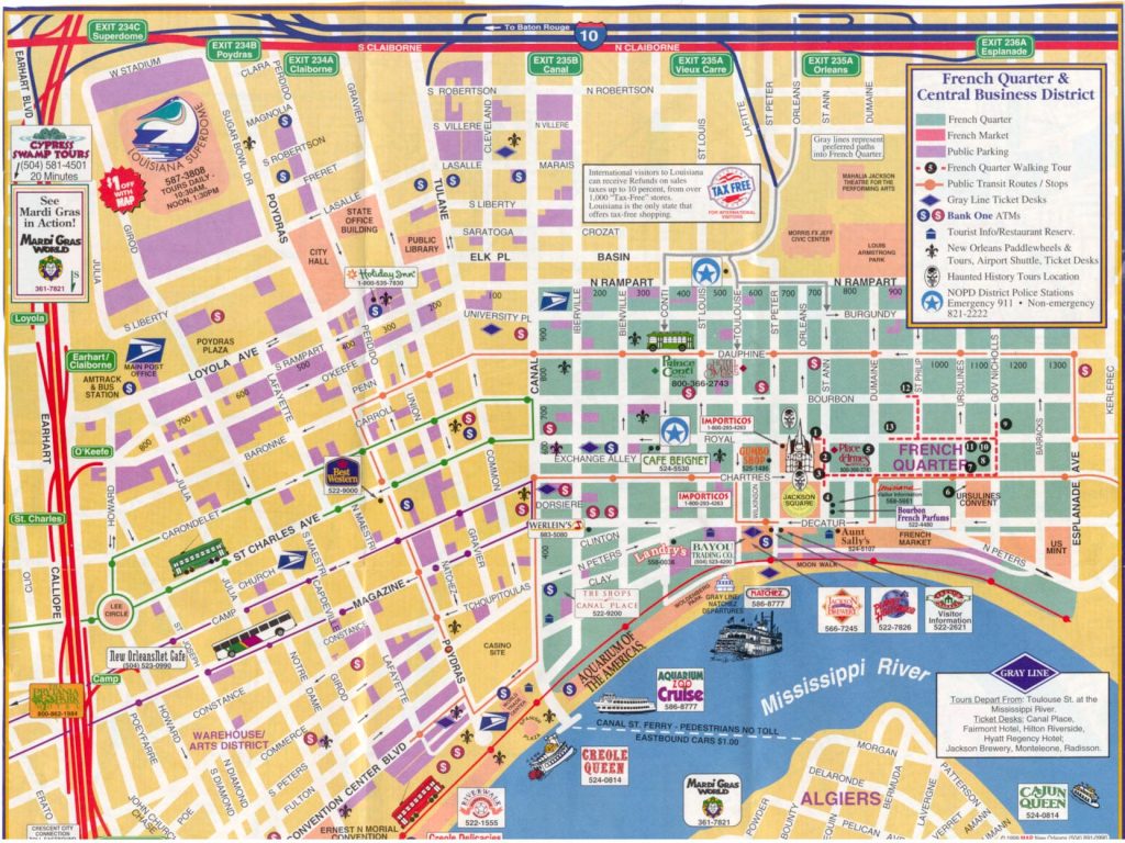 New Orleans Walking Map Afputra Pertaining To Printable French Quarter Map 1024x768 