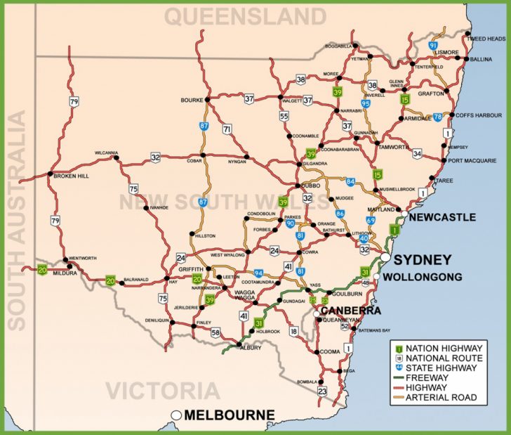 New South Wales Road Map for Printable Map Of Nsw Printable Maps