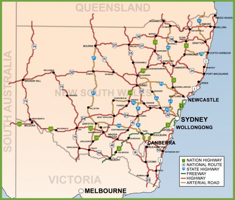 New South Wales Road Map For Printable Map Of Nsw - Printable Maps