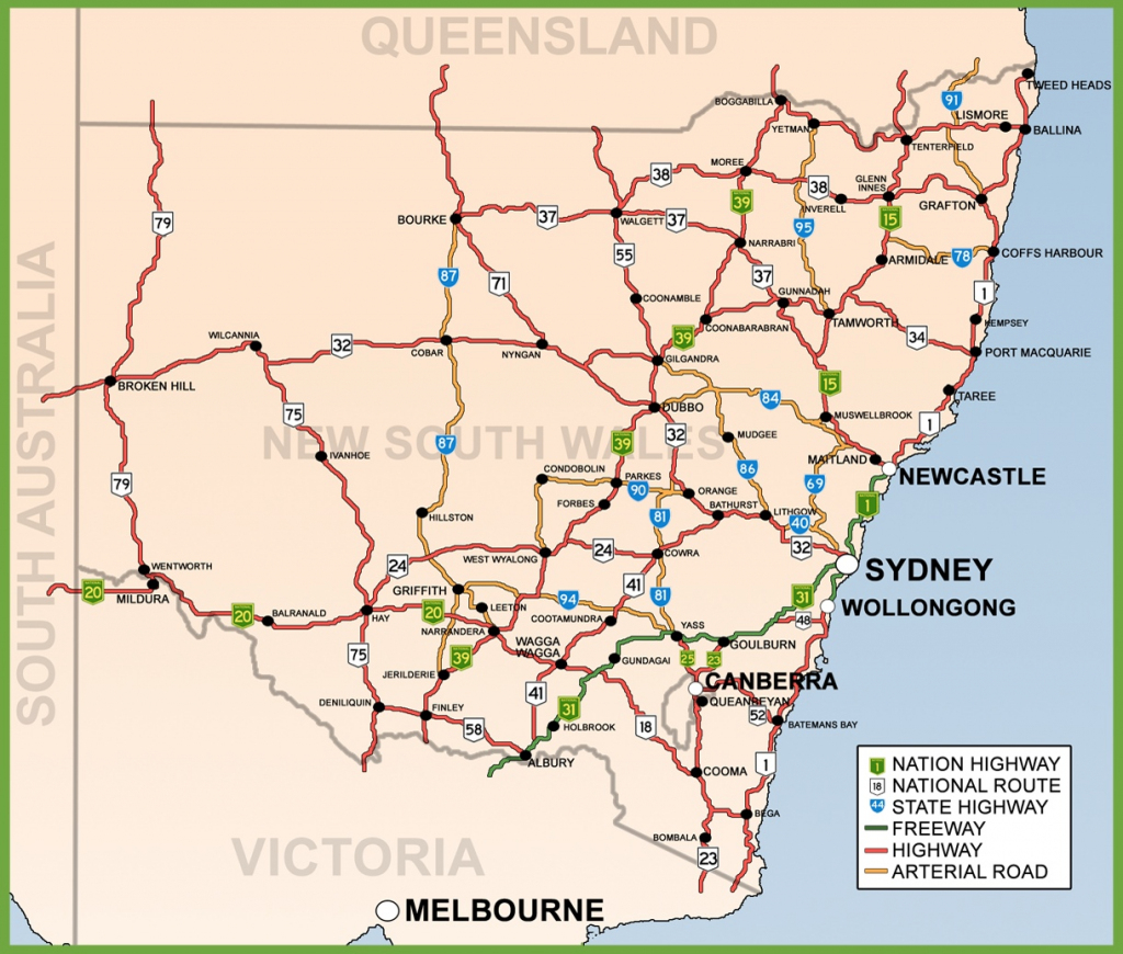 New South Wales Road Map for Printable Map Of Nsw