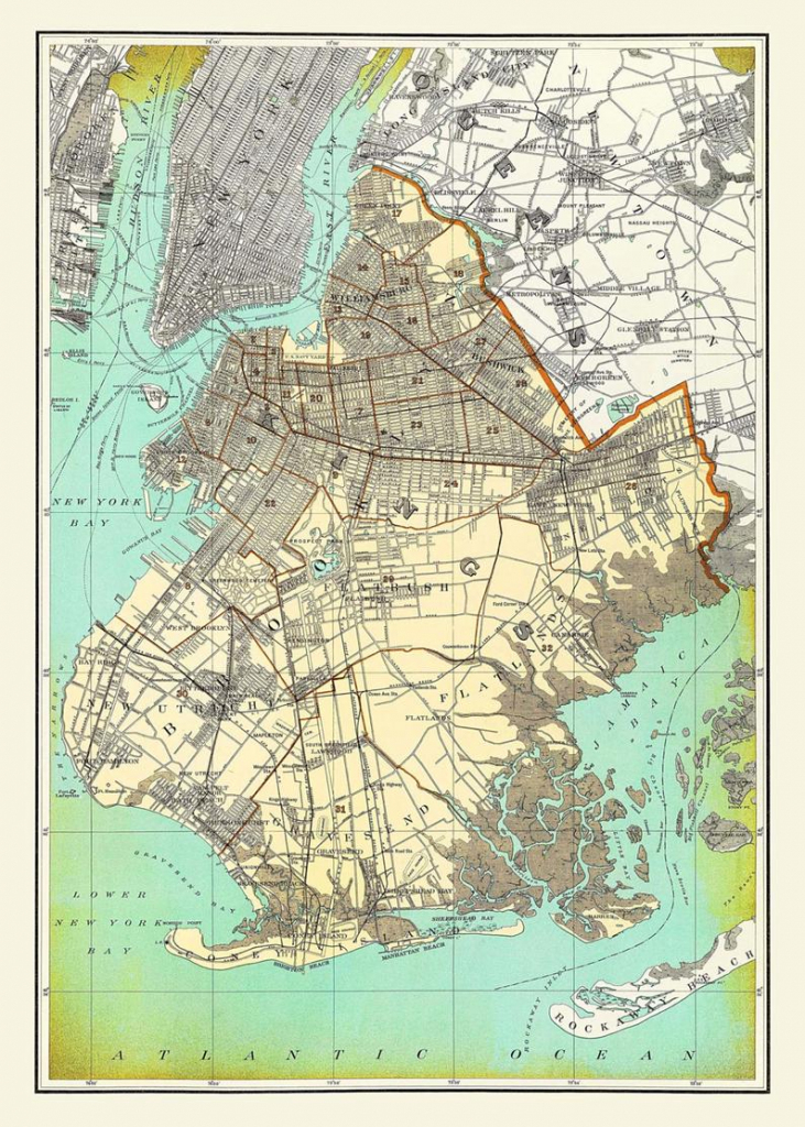 New York City Map Brooklyn Street Map Vintage | Etsy with regard to Brooklyn Street Map Printable