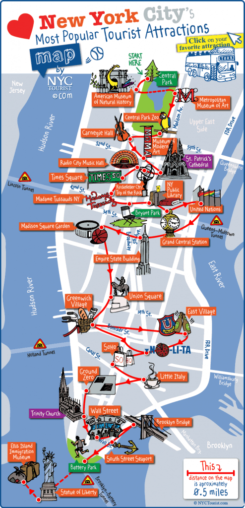 New York City Most Popular Attractions Map in Printable Map Of New York City With Attractions