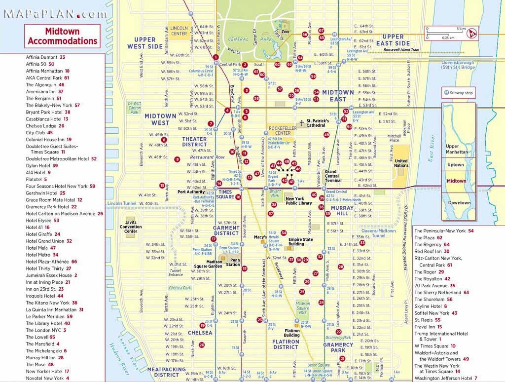 New York Top Tourist Attractions Map 35 Midtown Manhattan Hotel with regard to Map Of Midtown Manhattan Printable
