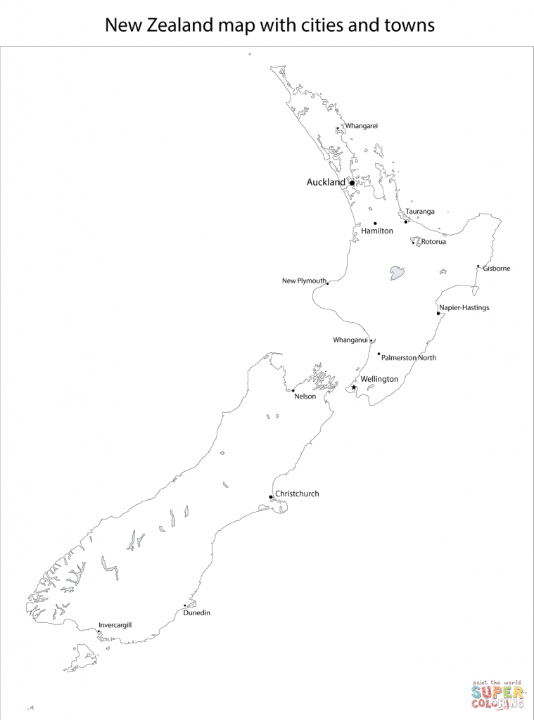New Zealand Map With Cities And Towns Coloring Page | Free Printable intended for Outline Map Of New Zealand Printable