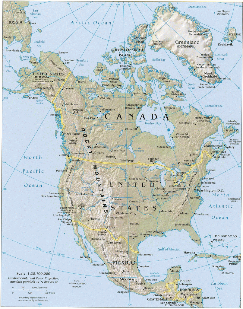 North America Physical Map, North America Atlas in Printable Physical Map Of North America