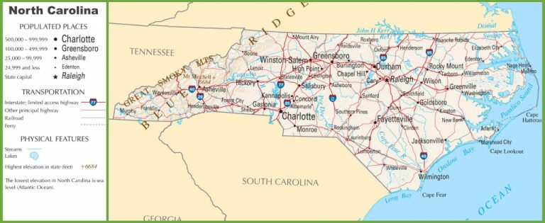 North Carolina Highway Map regarding Printable Map Of North Carolina ...