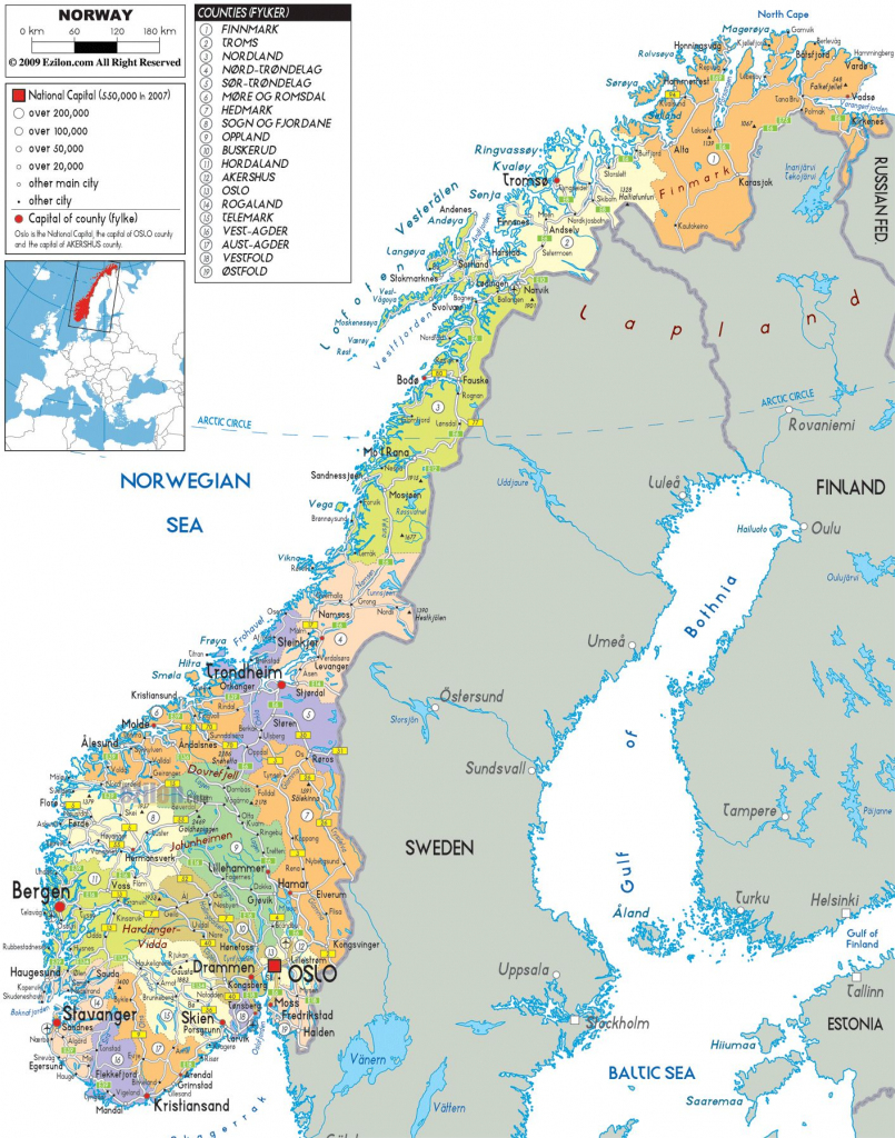 Norway |  And Administrative Map Of Norway With All Roads, Cities intended for Printable Map Of Norway With Cities