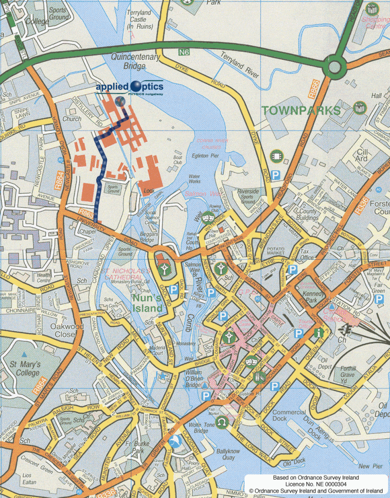 Nui, Galway, Applied Optics within Galway City Map Printable
