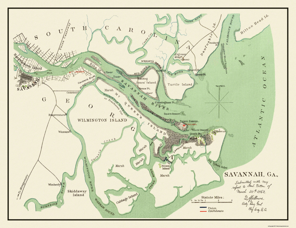 Old City Map - Savannah Georgia - 1862 in Printable Map Of Savannah