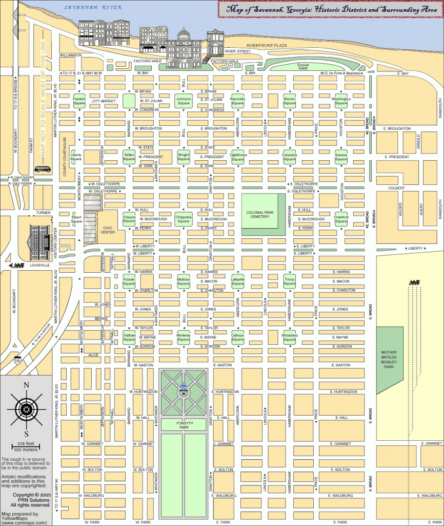 Online Map Of Savannah Historic District in Printable Map Of Savannah