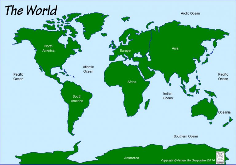 Printable World Map With Continents And Oceans